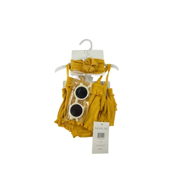Rachel Zoe Baby Girl Romper Bib Sunglasses Set 0-3M Yellow NWT Outfit Set - Picture 4 of 9